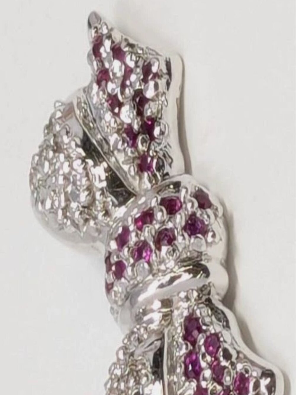 RARE Vintage Le Vian Diamond & Ruby 14K White Gold Bow Pin